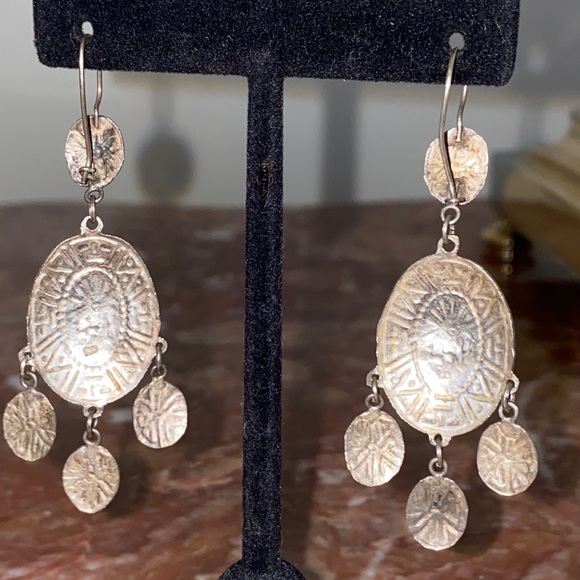 Native American Azurite Malachite 925 Earrings VTG - Picture 2 of 10